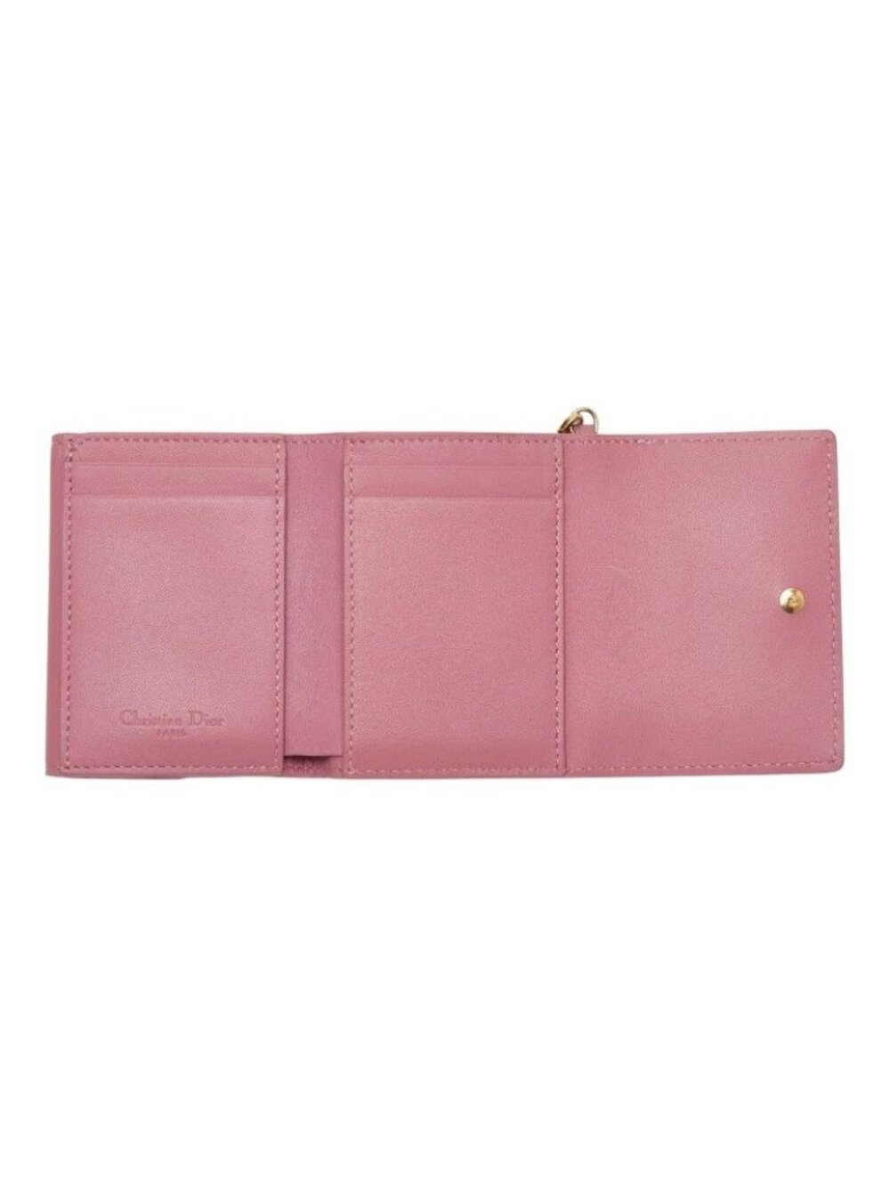 Dior Compact Wallet Cannage Stitch Trifold Pink Leather 1 - Picture 6 of 10